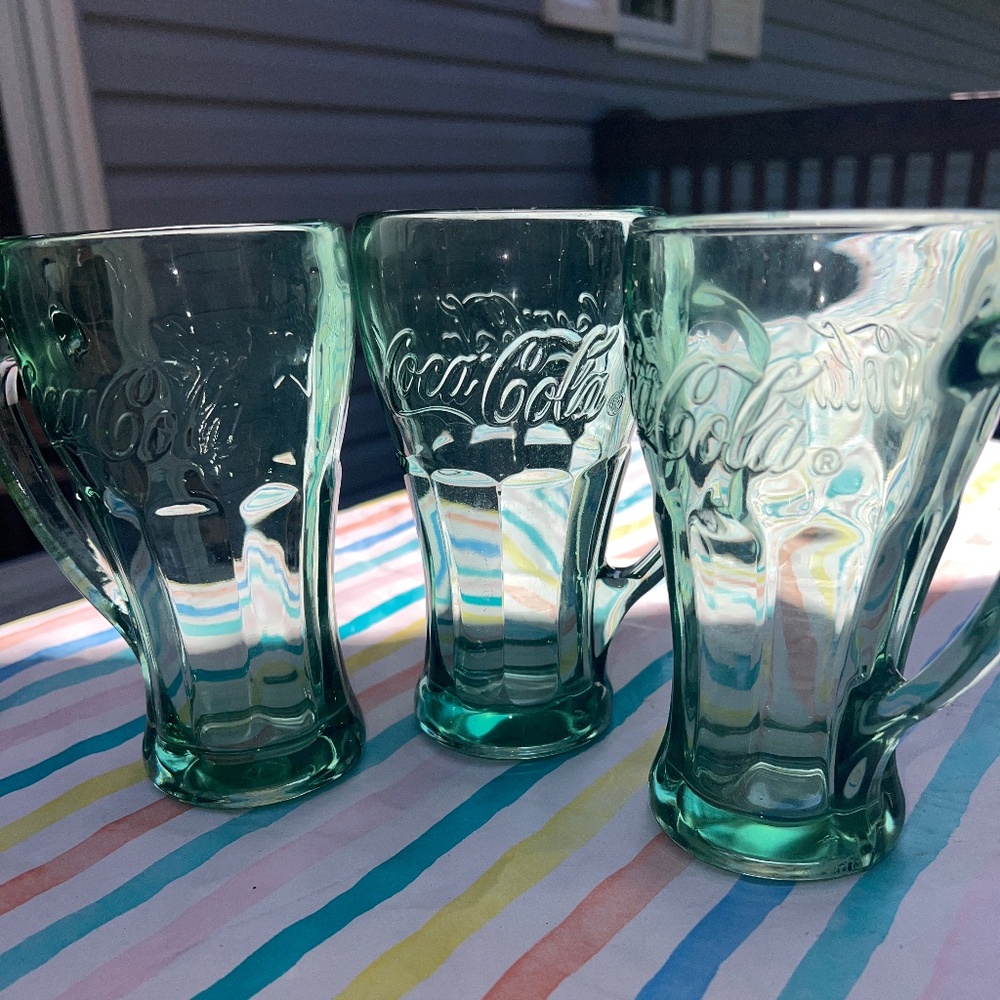 Vintage Libbey Coca Cola Green Glass Mug Set